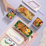 Portable Double Lunch Box Student Bento Box with Cutlery Compartment Food Box Microwaveable Food Storage Container