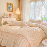 100% Cotton Pleated Lace Ruffles Korean Princess Style Duvet Cover Set Bed Sheet Or Fitted Sheet Pillowcases Girls Bedding Set