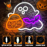 Ghost Candy Bat Neon Light Dimmable Neon Sign Kids Trick or Treat Party Wall Light Halloween Boutique Store Bedroom Holiday Lamp