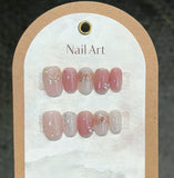10Pcs Pink Short Handmade Press on Nails Full Cover Cute Glitter Design French Ballerina False Nails Wearable Manicure Nail Tips