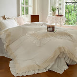 Vintage French Lace Ruffles Bedding Set Wrinkled Yarn Soft Princess Wedding Single Queen King Duvet Cover Bed Sheet Pillowcases