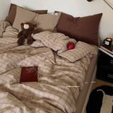 Ins Simple Retro Red Plaid Pure Cotton Waed Cotton Four-Piece Set Bedding Cap Sle Milk Velvet Softn All Seasons Use