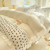 4Pcs Bedding Set Korean Princess-Style White Lace Duvet Cover Pillowcases And Ruffled Bed Skirt Couple Quilt King-Size Sheets