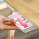 White Self Adhesive Under Desk Drawer Storage Box Hidden Makeup Pencil Tray Organizer Stick On Stand for Vanity Desk Home Office