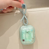 Green Stars Case with Pearl Bow Keychain For Apple AirPods 1 2 3 4 Pro 2 Bluetooth Earphone Cover funda For AirPods2 AirPod Pro2