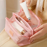 Mesh Cosmetic Bag, Foldable Travel Makeup Toiletry Bag, See Through Handheld Multi-Functional Storage Bag for Travel Essentials