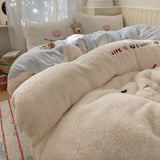 INS Cartoon Bedding Set  soft Fleece duvet cover set for kids adult Sheet set With Pillowcases full size