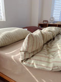 Retro Waed Cotton Bedding Set Striped Pure Cotton Student Dormi Tee-Piece Bedding Set Four-Piece Set Floral Embroidery