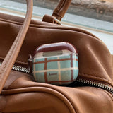 Korea Fashion Brown Plaid Splicing Pattern Retro Neck Lanyard Shockproof Protection Case For AirPods 4 3 2 1 Pro 2 Earphone Case