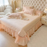 4Pcs Pure Cotton French Flowers Lace Ruffles Princess Wedding Bedding Set Duvet Cover Quilted Bedspread Bed Skirt Pillowcases