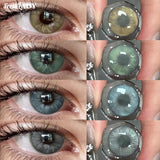 1 Pair Colored Contact Lenses Natural Brown Pupils Green Eyes Contact lenses Gray Soft Contacts 14.20mm