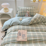 Japan Style Bedding Set Plaid Duvet Cover Set With Sheet Bedroom Decor Skin Friendly King Single Double Bedding Set Home Textile