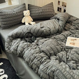 Bedding Set, Checkered Bubble Wash Cotton Quilt Set, Four Pieces, Ins Korean High Quality Bedding Sheet Set, Dormitory 3 Pcs