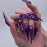 24Pcs Black Y2k Fake Nails with Diamond Halloween Long Almond False Nail Butterfly Design Wearable Oval Press on Nails Tips