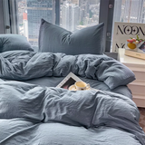 Washed Cotton Bedding Set,Bed Sheet Set, Linen Feel, Super Soft, Comfortable, 4-Piece Duvet Cover Set, Durable and Easy Care