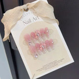10Pcs Handmade Press on Nails Full Cover Elegant Design French Ballerina Cute Pink False Nails Wearable Manicure Nail Tips Art