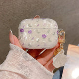 Luxury Girls Pink Leopard Pearl Shell Case for Apple Airpods 1 2 3 Case for AirPods Pro Earphone Case with Keychain Headset Box