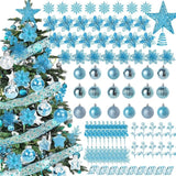 Blue Artificial Flowers Christmas Tree Decoration Glitter Star Light Berries Snowflakes Bow for Home Decor New Year Ornaments