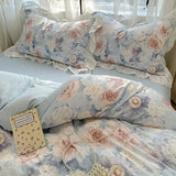 French Romantic Style Bedding Set Princess Skin Friendly And Comfortable Quilt Cover Lace Washed Cotton Printed Duvet  Cover Set