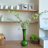 Modern Green Narrow Neck Glass Vase Floral Arrangements Bottle Minimalist Office Table Centerpiece Decor Home Aesthetic