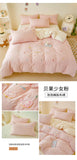 Pink Bedding Sets Solid Color Washed Cotton Home Girls Bedroom Decor Duvet Cover Pillowcase Bedspread Embroidery Four Piece Set