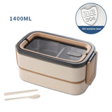 304 Stainless Steel Double Lunch Box with Cutlery 1400ML Portable Lunch Box Microwaveable Food Storage Box Thermo Bag Lunch Mug