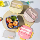 Lunch Box and Water Bottle Set Square Divided Bento Box Children's Lunch Box with Cutlery Microwave-Safe Food Container