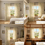 New Semi-Sheer Blackout Curtains, Slub Linen Look Floral Print Rod Pocket Drapes for Living Room Bedroom, 1/2 Panels Ready Made
