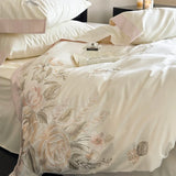 4 Piece Light Luxury Style Long Staple Cotton 100% Cotton Floral Embroidery Bedding Set Duvet Cover 200x230 220x240 Four Seasons