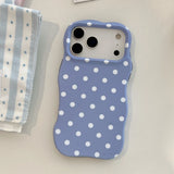 Luxury Matte Polka Dot Curly Border Phone Case for iPhone 15 16 17 Pro Max 13 14 Wave Point Frosted Shockproof Ultra Slim Cover