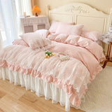 100% Cotton Romantic French Princess Wedding Bedding Set Lace Ruffles Duvet Cover Lace Bed Sheet Bed Skirt Bedspread Pillowcases