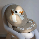 Round Seat Cushion Soft Cartoon Dog Stripe Plush Floor Chair Sofa Pad Support Home Office Autumn Winter Warm Decor 40x40cm