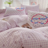 Korea Style Bedding Set Purple Heart Washed Cotton Soft Duvet Cover Skin-friendly Quilt Cover Bed Sheet Pillowcase Home Textiles