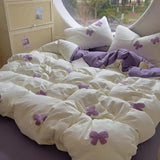 4pcs Duvet cover set (1*Duvet Cover + 2*Pillowcase, sheet) Butterfly knot yarn embroidery Bedding Set Soft Comfortable