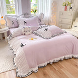 3/4Pcs Bedding Set Princess-Style Purple Bow Double-Layer Ruffles Duvet Cover Pillowcase Full-Size Queen Bed Sheet Set For Home