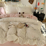 3/4Pcs Korean Princess Style Floral Ruffles Bedding Set Single Queen King Size Duvet Cover Set Bed Sheet Pillowcases