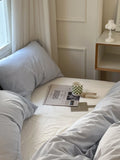 Light Blue White Milk Pure Cotton Waed Bedding Set Simple Nordic Sle Double Stitch  Color Mix Match Bed Canopy Sle