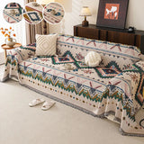 1PC-Retro Bohemian ethnic sofa cover, pet friendly scratch resistant sofa protector with colorful patterns and fringed edges
