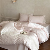 1000TC Egyptian Cotton French Hollow Lace Patchwork Princess Pink Bedding Set Duvet Cover Flat/Fitted Bed Sheet Pillowcases 4Pcs