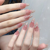 10Pcs Handmade Press on Nails Full Cover Rhinestone Polka Dot False Nails Almond Simple and Gentle Wearable Manicure Nail Tips