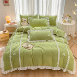 Korean Princess Style Bowknot Bedding Sets Lace Duvet Cover Fitted Sheet For Girl Woman Bedroom Decor Bed Linens Home Textiles