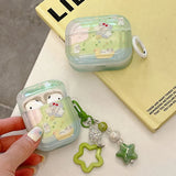 Grass dog cat flower cute clear capa for airpods 1 2 3 4 pro 2 bluetooth earphone case with decorate keyrchain soft lovely funda