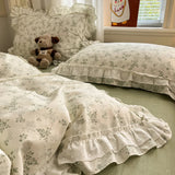 Princess Style Lace Ruffles 100% Cotton Bedding Set Floral Pastoral Style Duvet Cover Flat/Fitted Bed Sheet Pillowcases 3/4Pcs