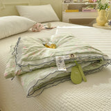 Princess Summer Quilt Washed Cotton Air Conditioner Student Dormi Thin Quilt With Lace Skin-friendly Soft Blanket Home Textiles