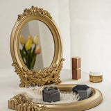 Rustic Carving Frame Gold Mirror Home decor Tray Home Decorative Mirror Bedroom Table Makeup Mirror