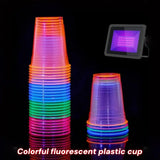 100Pcs Neon Glow Plastic Party Cups Neon Colors Cups For UV Black Light Reactive Neon Birthday Glow in the Dark Party Supplie