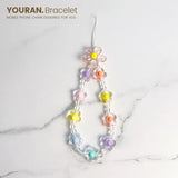 Funny Bear & Flower Heart Bead Pendant Phone Bracelet Wristband Chain Bag jewelry Lanyard Charm