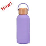350ML Small Mouth THERMOS CUP Portable Handle Bamboo Wood Cover Vacuum Double Stainless Steel Simple Outdoor MINI WATER BOTTLE