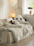 Ikeehome  Thiened Double-Sided Milk Velvet Four-Piece Set Carved Coral Velvet Warm Bedding Cover Winter Bed Canopy Kit Princ Sle...
