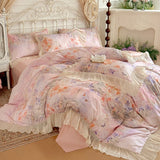 France Lace Princess Bedding Set Luxury Pink Egyptian Cotton Flowers Duvet Cover Sets Fitted Bed Sheet Pillowcases Home Textile